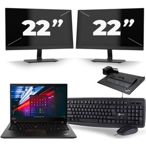 Lenovo ThinkPad T490 - Intel Core i5-8e Generatie - 14 inch - 16GB RAM - 256GB SSD - Windows 11 Home + 2x 22 inch Monitor Zichtbaar gebruikt