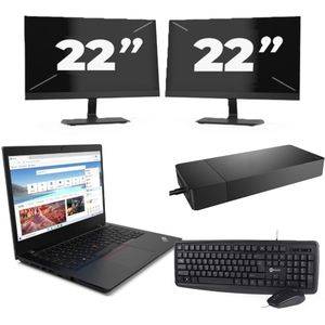 Lenovo ThinkPad L14 Gen 2 - Intel Core i5-11e Generatie - 14 inch - 16GB RAM - 256GB SSD - Windows 11 Home + 2x 22 inch Monitor Zichtbaar gebruikt