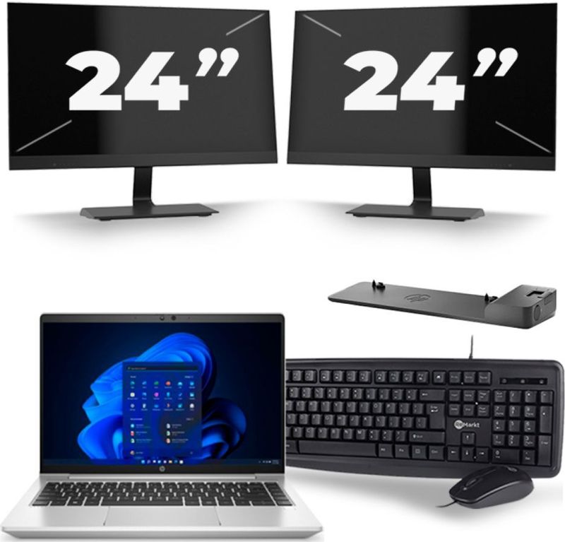 HP ProBook 640 G8 - Intel Core i5-11e Generatie - 14 inch - 16GB RAM - 256GB SSD - Windows 11 + 2x 24 inch Monitor Zichtbare schade