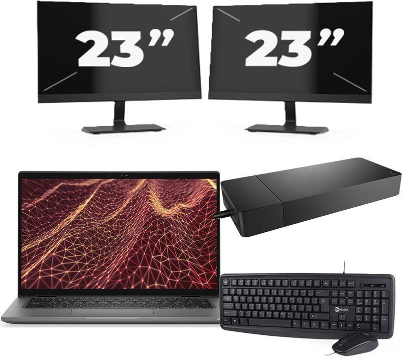 Dell Latitude 7430 - Intel Core i5-12e Generatie - 14 inch - 16GB RAM - 256GB SSD - Windows 11 Home + 2x 23 inch Monitor Nette Staat
