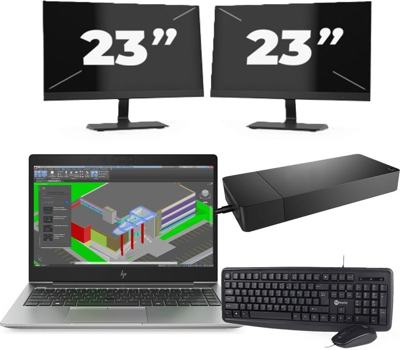 HP ZBook 14u G5 - Intel Core i7-8e Generatie - 14 inch - 16GB RAM - 256GB SSD - Windows 11 + 2x 23 inch Monitor Nette Staat