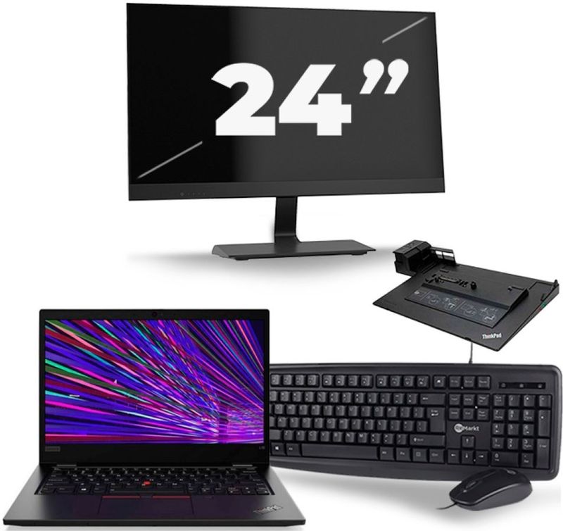 Lenovo ThinkPad L13 - Intel Core i3-10e Generatie - 13 inch - 4GB RAM - 256GB SSD - Windows 11 + 1x 24 inch Monitor Nette Staat