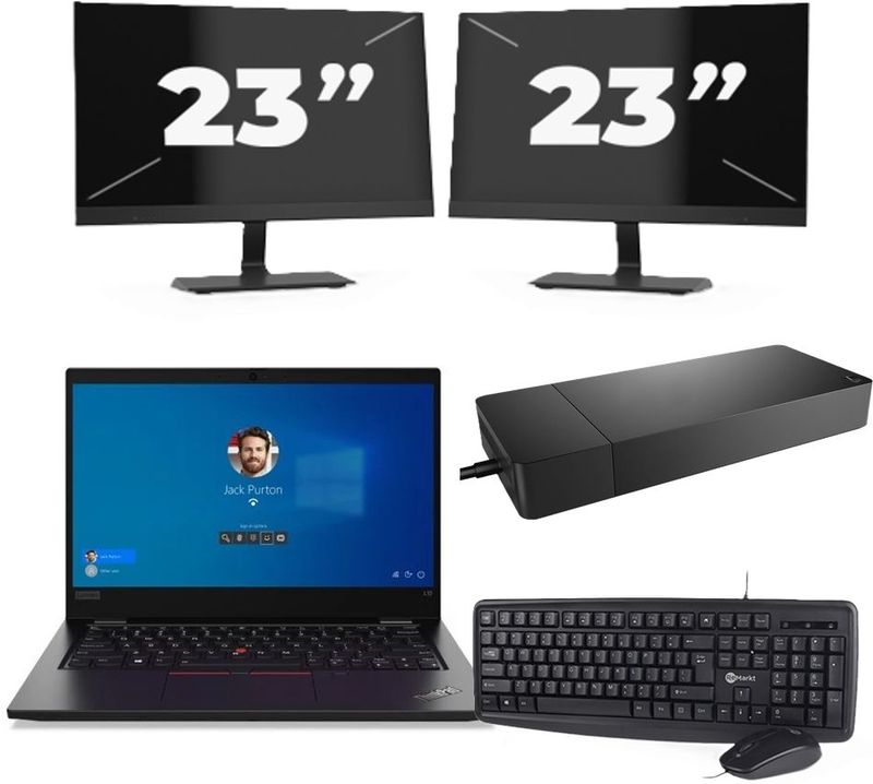 Lenovo ThinkPad L13 Gen 2 - Intel Core i3-11e Generatie - 13 inch - 8GB RAM - 256GB SSD - Windows 11 + 2x 23 inch Monitor Zichtbare schade