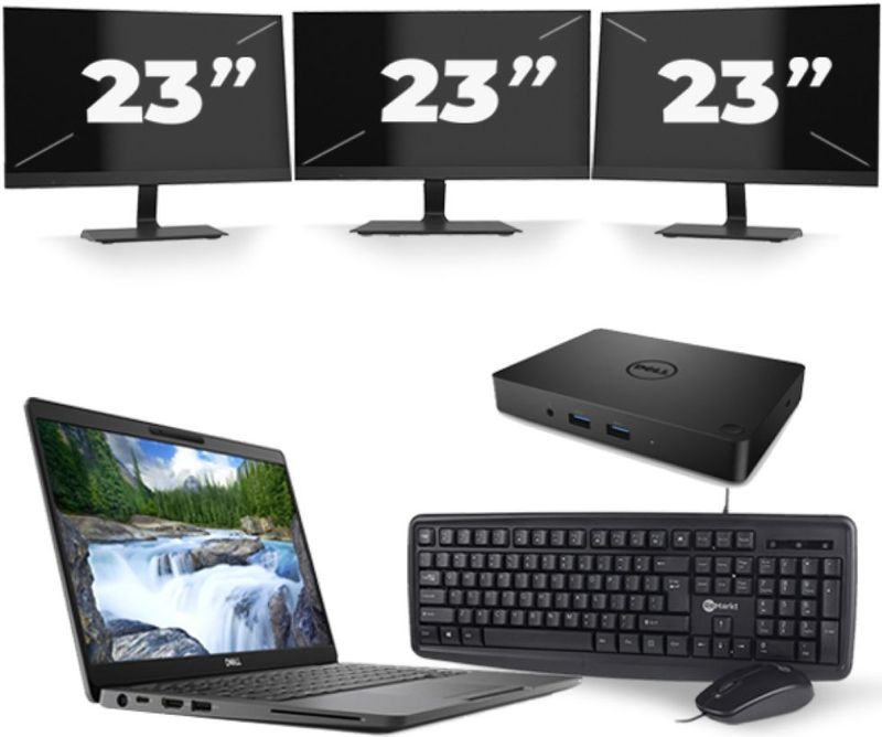 Dell Latitude 5300 - Intel Core i5-8e Generatie - 13 inch - 16GB RAM - 256GB SSD - Windows 11 + 3x 23 inch Monitor Nette Staat