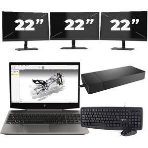 HP ZBook 15v G5 - Intel Core i7-9e Generatie - 15 inch - 16GB RAM - 256GB SSD - Windows 11 Home + 3x 22 inch Monitor Nette Staat