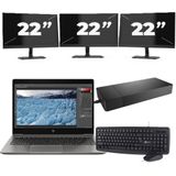 HP ZBook 14u G6 - Intel Core i7-8e Generatie - 14 inch - 16GB RAM - 256GB SSD - Windows 11 + 3x 22 inch Monitor Nette Staat