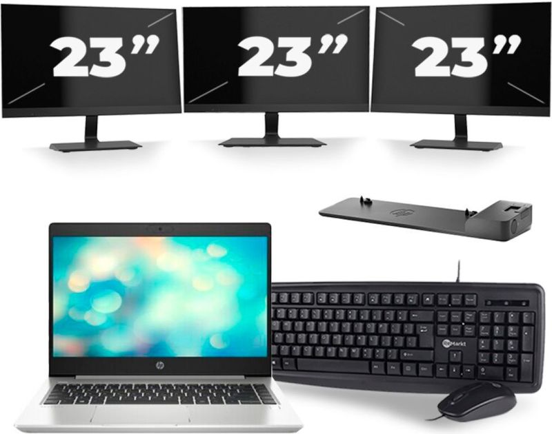 HP ProBook 440 G7 - Intel Core i5-10e Generatie - 14 inch - 8GB RAM - 256GB SSD - Windows 11 + 3x 23 inch Monitor Zichtbaar gebruikt