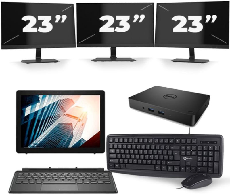 Dell Latitude 5285 - Intel Core i5-7e Generatie - 12 inch - 8GB RAM - 256GB SSD - Windows 10 + 3x 23 inch Monitor Zichtbaar gebruikt