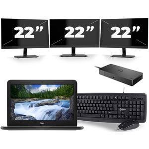 Dell Latitude 3300 - Intel Core i3-7e Generatie - 13 inch - 8GB RAM - 256GB SSD - Windows 11 + 3x 22 inch Monitor Zichtbaar gebruikt