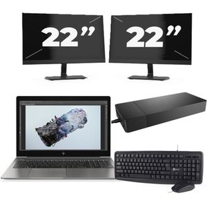 HP ZBook 15u G6 - Intel Core i7-8e Generatie - 15 inch - 16GB RAM - 256GB SSD - Windows 11 + 2x 22 inch Monitor Zichtbaar gebruikt