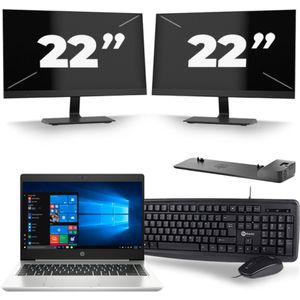 HP ProBook 445 G7 - AMD Ryzen 3 4300U - 14 inch - 16GB RAM - 256GB SSD - Windows 10 + 2x 22 inch Monitor Nette Staat