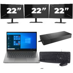 Lenovo ThinkBook 14 G3 ACL - AMD Ryzen 7 5700U - 14 inch - 16GB RAM - 256GB SSD - Windows 11 Home + 3x 22 inch Monitor Zichtbare schade