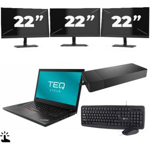 Lenovo ThinkPad T480 - Intel Core i3-8e Generatie - 14 inch - Touch - 8GB RAM - 256GB SSD - Windows 11 + 3x 22 inch Monitor Nette Staat