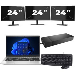 HP EliteBook 835 G8 - AMD Ryzen 5 PRO 5650U - 13 inch - 16GB RAM - 256GB SSD - Windows 11 Home + 3x 24 inch Monitor Nette Staat