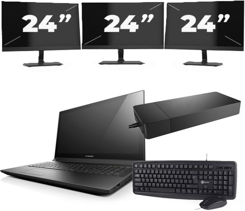 Lenovo B50-70 - Intel Core i3-4e Generatie - 15 inch - 8GB RAM - 256GB SSD - Windows 11 Home + 3x 24 inch Monitor Zichtbare schade