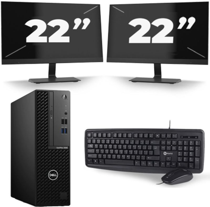 Dell Optiplex 3080 Micro USFF - Intel Core i5-10e Generatie - 16GB RAM - 256GB SSD - Windows 11 + 2x 22 inch Monitor Nette Staat