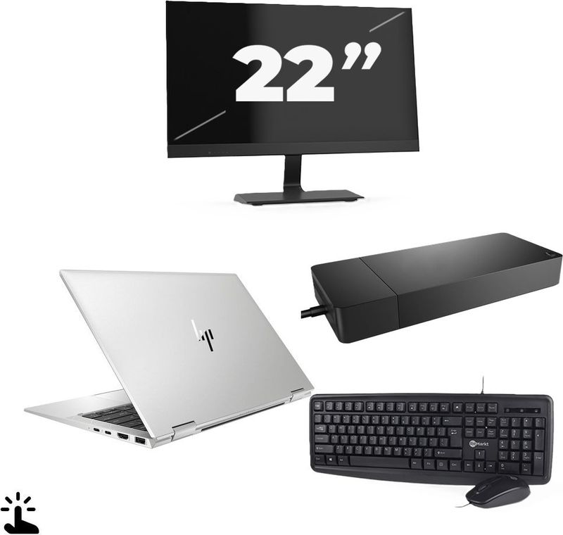 HP EliteBook x360 1040 G7 - Intel Core i7-10e Generatie - 14 inch - Touch - 16GB RAM - 256GB SSD - Windows 11 + 1x 22 inch Monitor Zichtbaar gebruikt