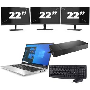 HP ProBook 430 G8 - Intel Core i5-11e Generatie - 13 inch - 16GB RAM - 256GB SSD - Windows 11 Home + 3x 22 inch Monitor Zichtbaar gebruikt
