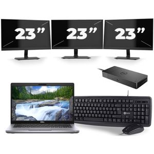Dell Latitude 5411 - Intel Core i5-10e Generatie - 14 inch - 16GB RAM - 256GB SSD - Windows 11 + 3x 23 inch Monitor Nette Staat
