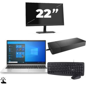 HP EliteBook 850 G8 - Intel Core i5-11e Generatie - 15 inch - Touch - 16GB RAM - 256GB SSD - Windows 11 Home + 1x 22 inch Monitor Zichtbare schade