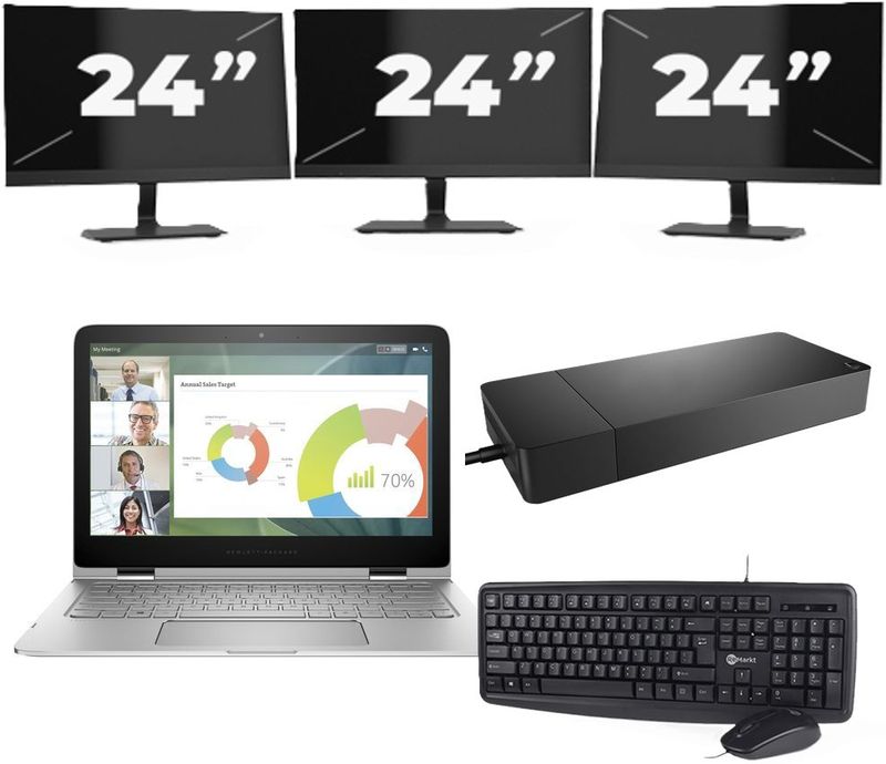 Lenovo ThinkBook 13s G2 - Intel Core i5-11e Generatie - 13 inch - 8GB RAM - 256GB SSD - Windows 11 Home + 3x 24 inch Monitor Nette Staat