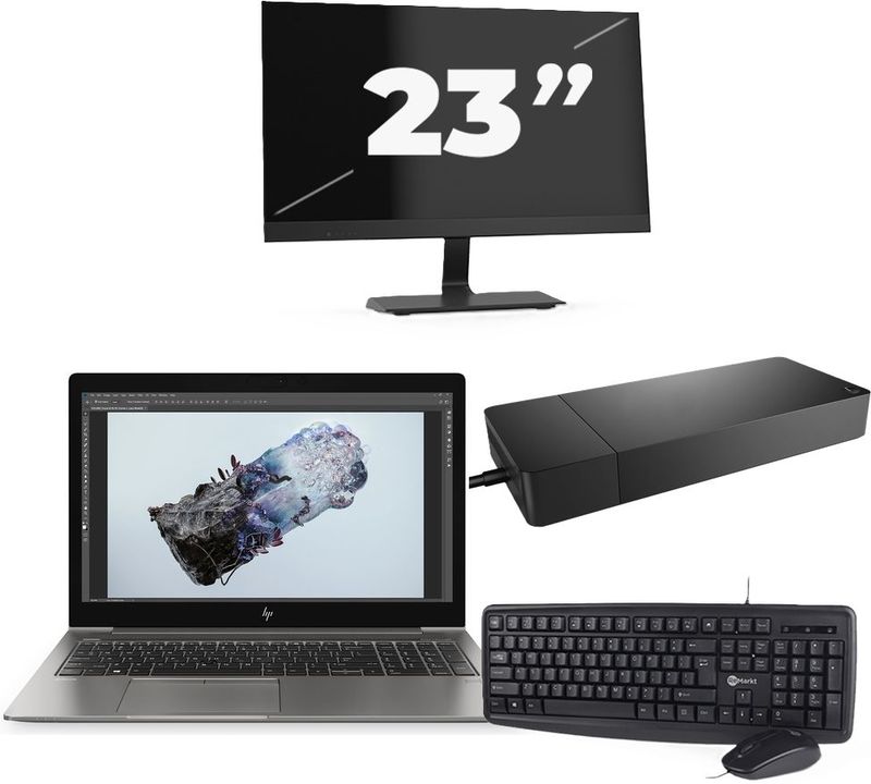 HP ZBook 15u G6 - Intel Core i7-8e Generatie - 15 inch - 16GB RAM - 256GB SSD - Windows 11 + 1x 23 inch Monitor Zichtbaar gebruikt