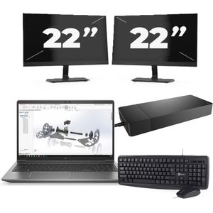 HP ZBook Power G8 - Intel Core i7-11e Generatie - 15 inch - 16GB RAM - 256GB SSD - Windows 11 + 2x 22 inch Monitor Zichtbaar gebruikt