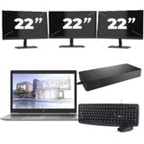 HP ZBook 15u G5 - Intel Core i7-8e Generatie - 15 inch - 16GB RAM - 256GB SSD - Windows 11 + 3x 22 inch Monitor Nette Staat