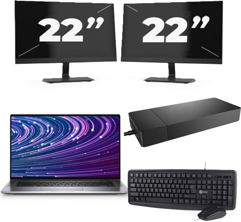 Dell Latitude 9520 - Intel Core i7-11e Generatie - 15 inch - 16GB RAM - 256GB SSD - Windows 11 Home + 2x 22 inch Monitor Nette Staat