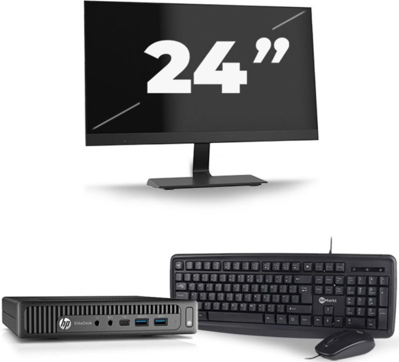 HP EliteDesk 800 G2 USFF - Intel Core i7-6e Generatie - 16GB RAM - 256GB SSD - Windows 11 + 1x 24 inch Monitor Nette Staat