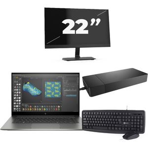 HP ZBook Studio G7 - Intel Core i7-10e Generatie - 15 inch - 16GB RAM - 256GB SSD - Windows 11 + 1x 22 inch Monitor Zichtbaar gebruikt