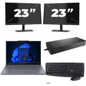 Lenovo ThinkPad X13 - AMD Ryzen 3 PRO 4450U - 13 inch - 8GB RAM - 256GB SSD - Windows 11 Home + 2x 23 inch Monitor Zichtbare schade