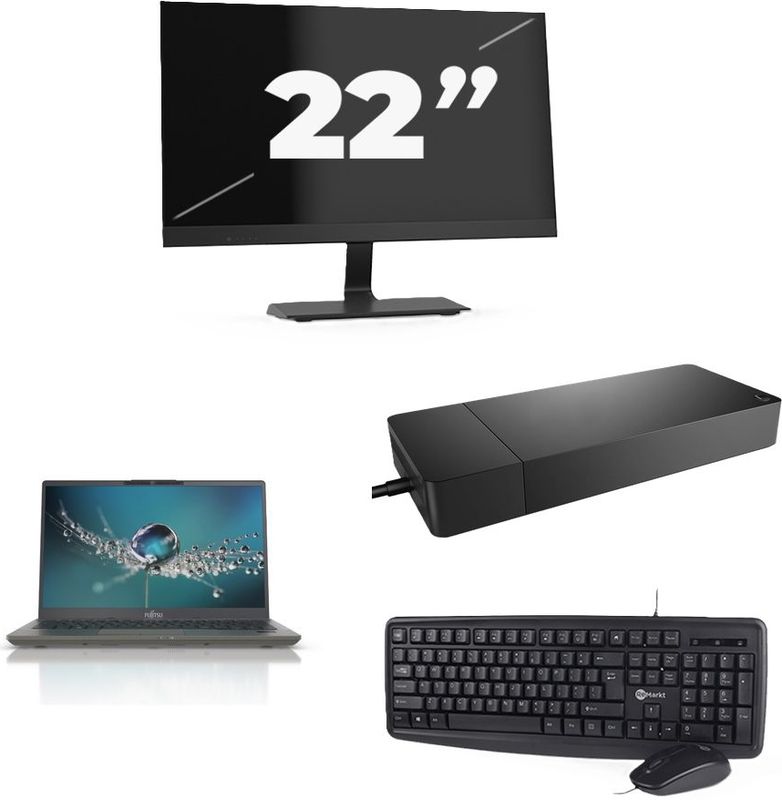 Fujitsu Lifebook U7411 - Intel Core i5-11e Generatie - 14 inch - 16GB RAM - 256GB SSD - Windows 11 Home + 1x 22 inch Monitor Zichtbaar gebruikt