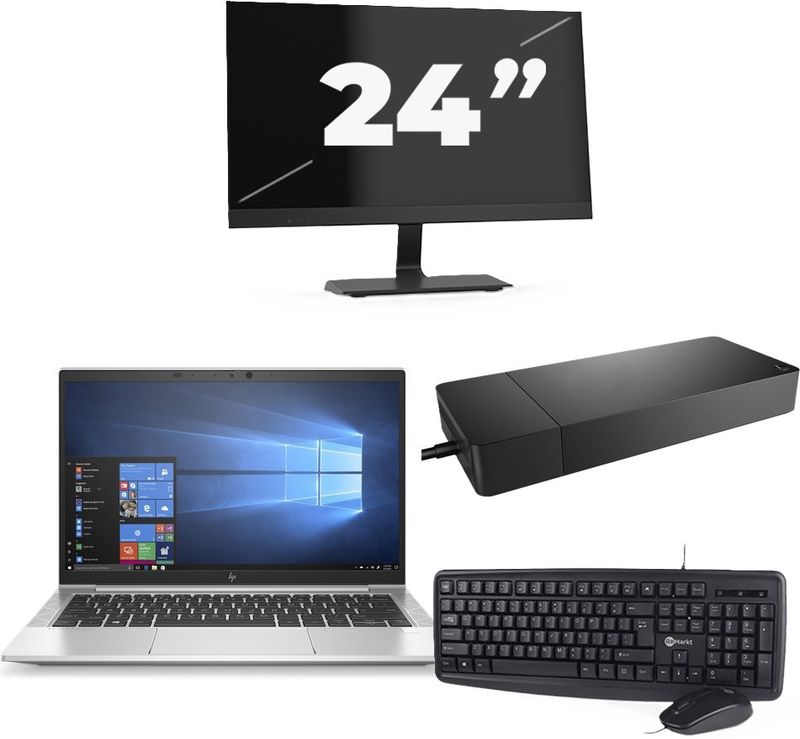 HP EliteBook 830 G7 - Intel Core i7-10e Generatie - 13 inch - 16GB RAM - 256GB SSD - Windows 11 + 1x 24 inch Monitor Nette Staat