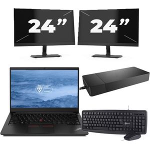 Lenovo ThinkPad E14 - Intel Core i3-10e Generatie - 14 inch - 16GB RAM - 256GB SSD - Windows 11 + 2x 24 inch Monitor Zichtbaar gebruikt