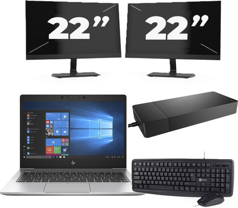 HP EliteBook 735 G6 - AMD Ryzen 5 PRO 3500U - 13 inch - 16GB RAM - 256GB SSD - Windows 10 + 2x 22 inch Monitor Nette Staat