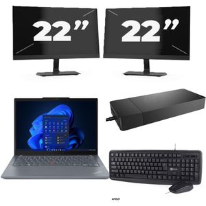 Lenovo ThinkPad X13 - AMD Ryzen 3 PRO 4450U - 13 inch - 8GB RAM - 256GB SSD - Windows 11 Home + 2x 22 inch Monitor Zichtbare schade