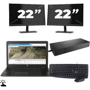 HP ZBook 15u G3 - Intel Core i7-6e Generatie - 15 inch - Touch - 16GB RAM - 256GB SSD - Windows 11 Home + 2x 22 inch Monitor Zichtbare schade