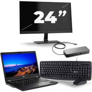 Fujitsu Lifebook E549 - Intel Core i3-8e Generatie - 14 inch - 8GB RAM - 256GB SSD - Windows 11 Home + 1x 24 inch Monitor Nette Staat