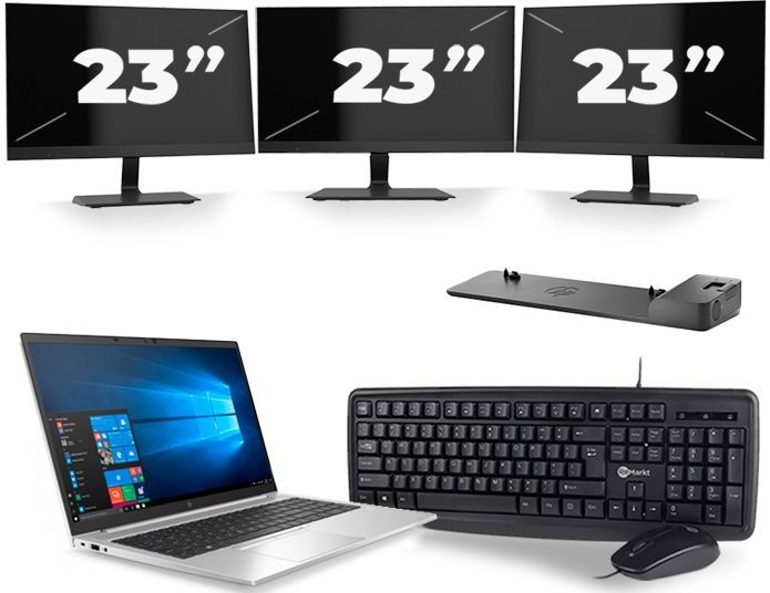 HP EliteBook 850 G7 - Intel Core i7-10e Generatie - 15 inch - 16GB RAM - 512GB SSD - Windows 11 + 3x 23 inch Monitor Nette Staat