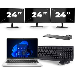 HP ProBook 640 G8 - Intel Core i5-11e Generatie - 14 inch - 16GB RAM - 256GB SSD - Windows 11 + 3x 24 inch Monitor Zichtbaar gebruikt