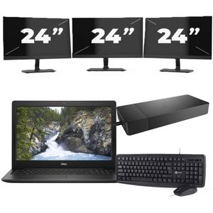 Dell Vostro 3580 - Intel Core i3-8e Generatie - 15 inch - 8GB RAM - 256GB SSD - Windows 11 Home + 3x 24 inch Monitor Nette Staat