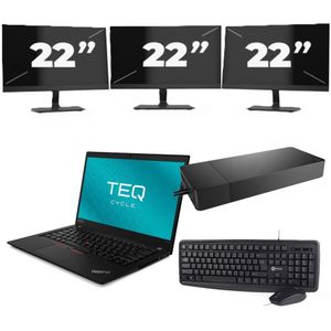 Lenovo ThinkPad T490s - Intel Core i7-8e Generatie - 14 inch - 16GB RAM - 256GB SSD - Windows 11 Home + 3x 22 inch Monitor Zichtbare schade