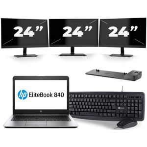 HP EliteBook 840 G4 - Intel Core i5-7e Generatie - 14 inch - 8GB RAM - 256GB SSD - Windows 11 + 3x 24 inch Monitor Zichtbaar gebruikt