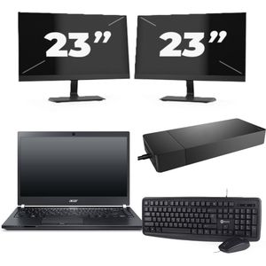 Acer TravelMate P645-SG - Intel Core i7-5e Generatie - 14 inch - 8GB RAM - 256GB SSD - Windows 11 Home + 2x 23 inch Monitor Nette Staat