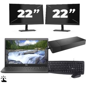 Dell Latitude 3510 - Intel Core i5-10e Generatie - 15 inch - Touch - 16GB RAM - 256GB SSD - Windows 11 Home + 2x 22 inch Monitor Nette Staat