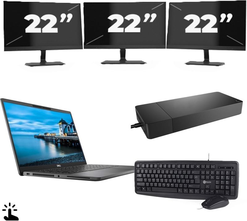 Dell Latitude 7420 - Intel Core i7-11e Generatie - 14 inch - Touch - 32GB RAM - 256GB SSD - Windows 11 Home + 3x 22 inch Monitor Nette Staat