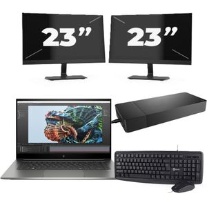 HP Zbook Studio G8 - Intel Core i7-11e Generatie - 15 inch - 16GB RAM - 256GB SSD - Windows 11 Home + 2x 23 inch Monitor Nette Staat