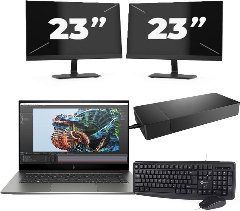 HP Zbook Studio G8 - Intel Core i7-11e Generatie - 15 inch - 16GB RAM - 256GB SSD - Windows 11 Home + 2x 23 inch Monitor Nette Staat