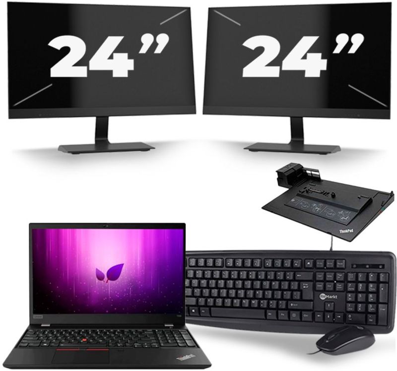 Lenovo ThinkPad T590 - Intel Core i5-8e Generatie - 15 inch - 16GB RAM - 256GB SSD - Windows 11 + 2x 24 inch Monitor Zichtbaar gebruikt